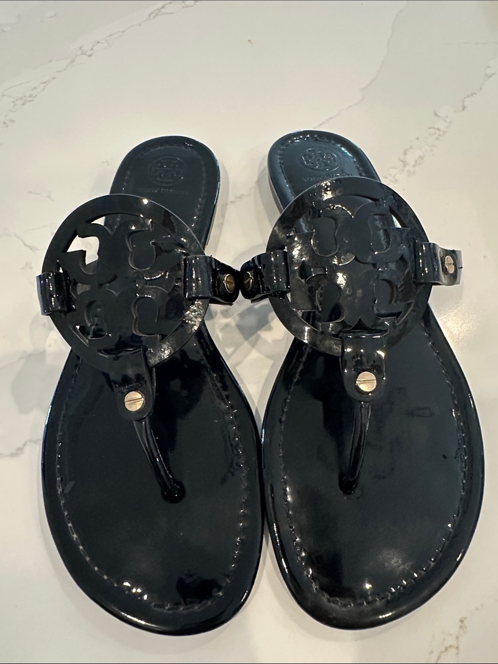 Tory Burch Miller Sandals Patent Black Size 9